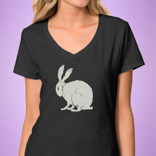 Elegant Sitting White Rabbit Drawing Black Outline T-Shirt