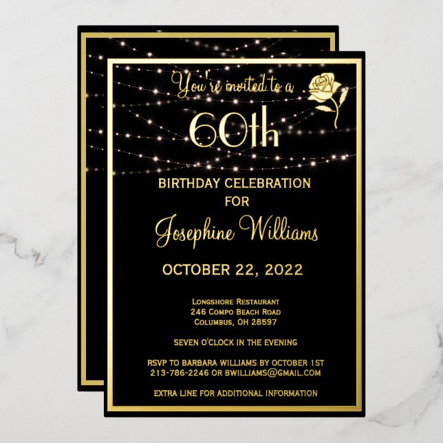 Elegant Sixty 60 Birthday Black REAL Gold   (Front/Back)