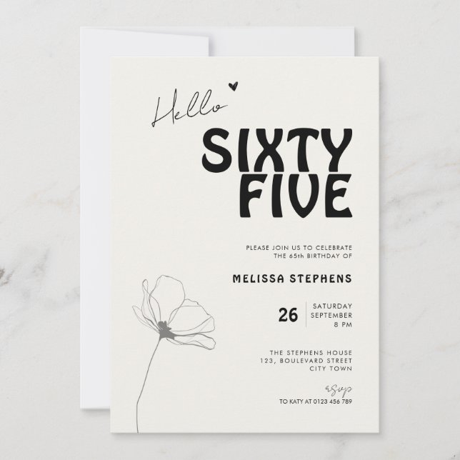 Elegant Sixty Five Bold Typography 65th Birthday Invitation (Front)