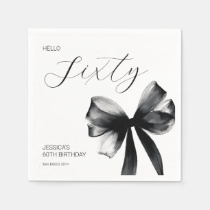 Elegant Sixty Script Black Bow 60th Birthday Party Napkin
