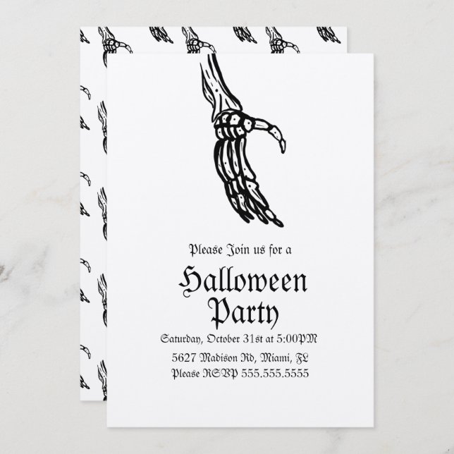 Elegant Skeleton Hands Halloween Birthday Party  Invitation (Front/Back)