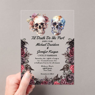 elegant skeletons floral gothic halloween wedding acrylic invitations