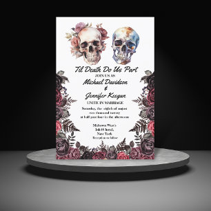elegant skeletons floral gothic halloween wedding  invitation
