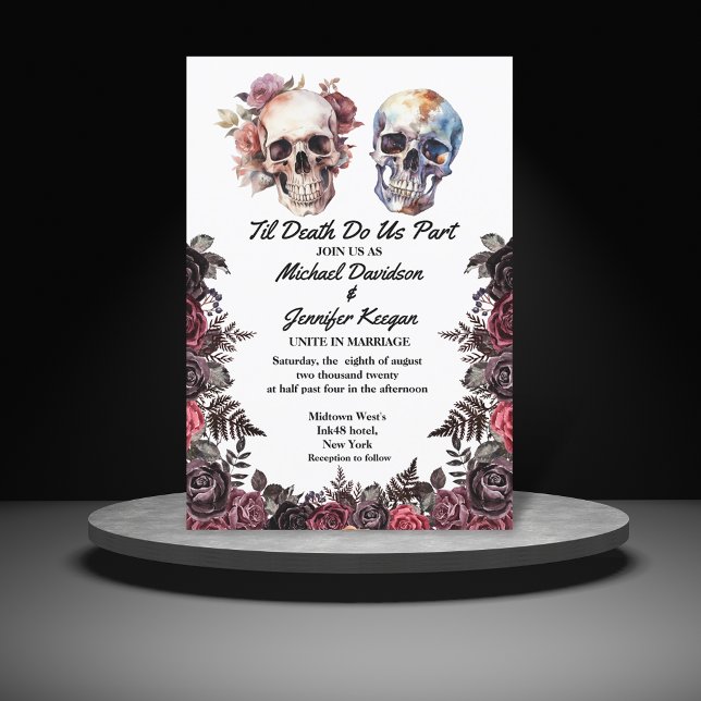 elegant skeletons floral gothic halloween wedding  invitation (Creator Uploaded)