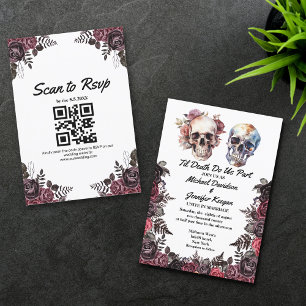 elegant skeletons floral halloween wedding qr code invitation