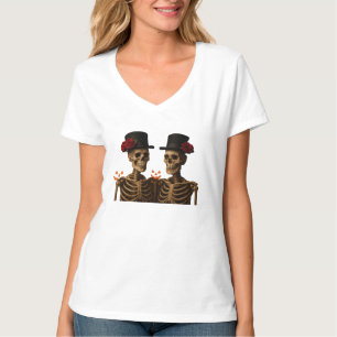 Elegant Skeletons with Roses – Gothic Halloween T-Shirt