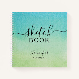 Elegant Sketchbook Your Name Script Blue Green Notebook