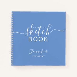 Elegant Sketchbook Your Name Script Dusty Blue Notebook