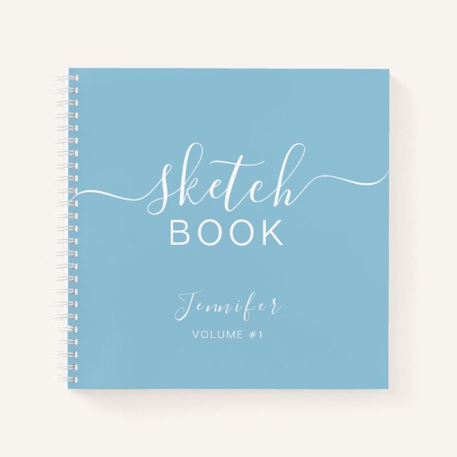 Elegant Sketchbook Your Name Script Light Blue Notebook (Front)