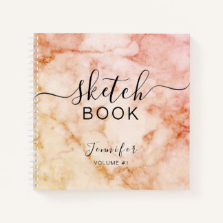 Elegant Sketchbook Your Name Script Marble Notebook