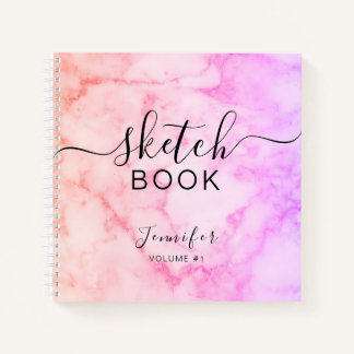 Elegant Sketchbook Your Name Script Marble Notebook