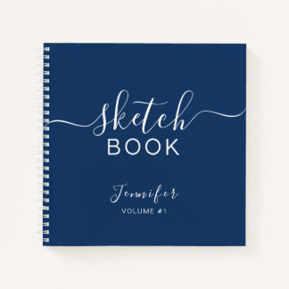 Elegant Sketchbook Your Name Script Navy Blue Notebook