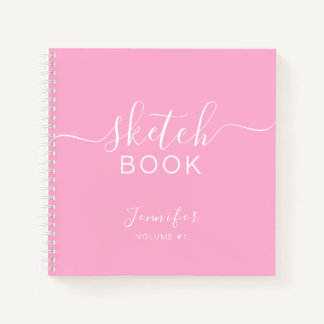 Elegant Sketchbook Your Name Script Pink Notebook