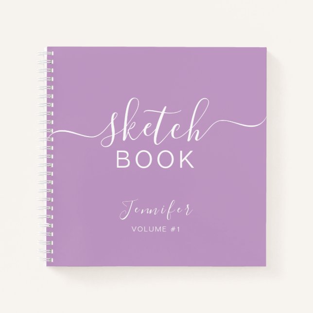 Elegant Sketchbook Your Name Script Purple Notebook (Front)