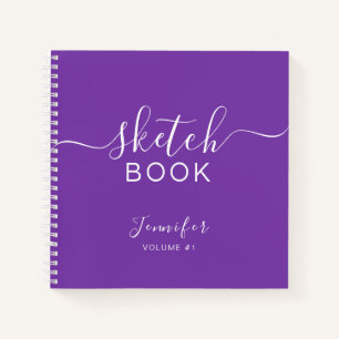 Elegant Sketchbook Your Name Script Purple Notebook