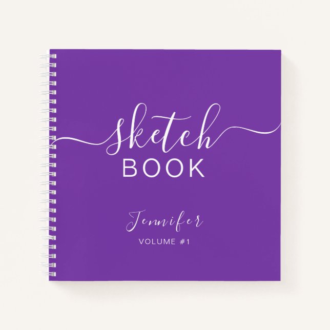 Elegant Sketchbook Your Name Script Purple Notebook (Front)