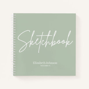 Elegant Sketchbook Your Name Script sage green Notebook