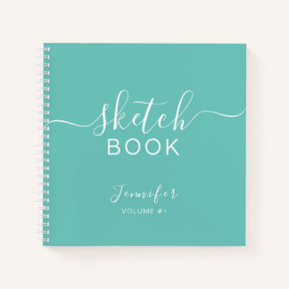 Elegant Sketchbook Your Name Script Teal Blue Notebook