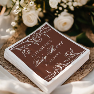 Elegant Sketched Floral Brown Baby Shower Napkin