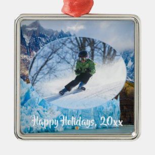 Elegant Skiing Moments in the Mountains Metal Tree Decoration