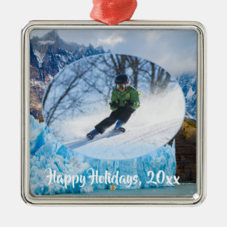 Elegant Skiing Moments in the Mountains Metal Tree Decoration