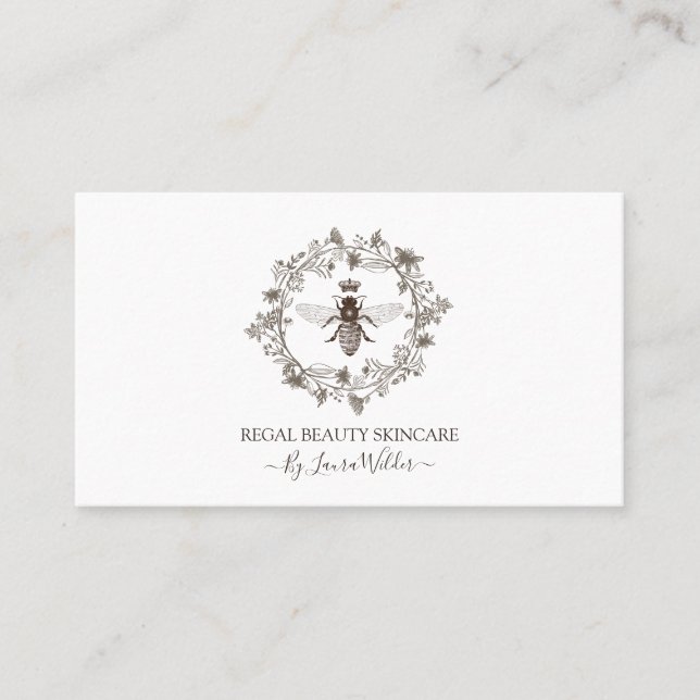Elegant Skincare Aesthetician Bee Logo Beauty Business Card (Front)