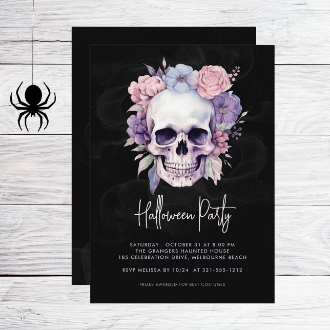 Elegant Skull and Floral Gothic Halloween Party  Invitation (Creator Uploaded)