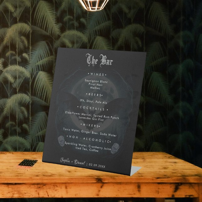Elegant Skull Bats Gothic Moon Wedding The Bar Pedestal Sign (Creator Uploaded)
