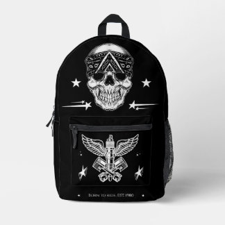 Elegant skull Born to ride black and white Modern Printed Backpack