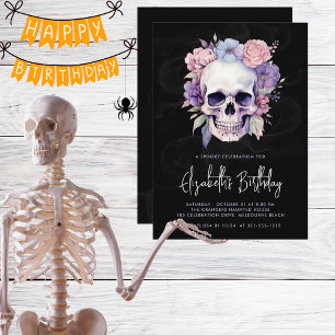 Elegant Skull & Floral Gothic Halloween Birthday  Invitation