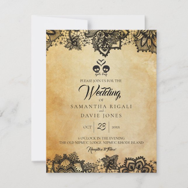 Elegant Skull Halloween Theme Wedding Budget  Invitation (Front)