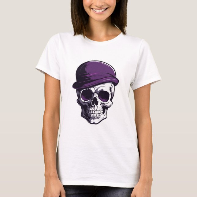 Elegant Skull in Purple T-Shirt (Front)