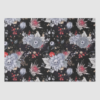 Elegant Skull Roses Coffin Silver Black Tissue Paper