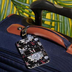 Elegant Skull Roses Silver Black Luggage Tag