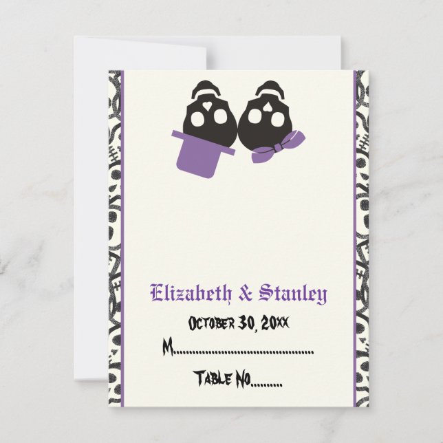 Elegant skulls Halloween purple wedding place card (Front)