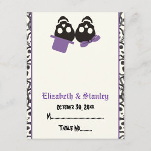 Elegant skulls Halloween purple wedding place card