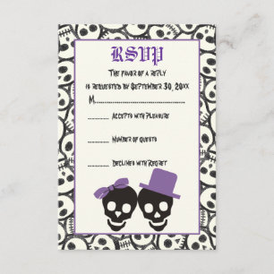 Elegant skulls Halloween purple wedding RSVP card
