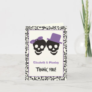 Elegant skulls Halloween purple wedding Thank You