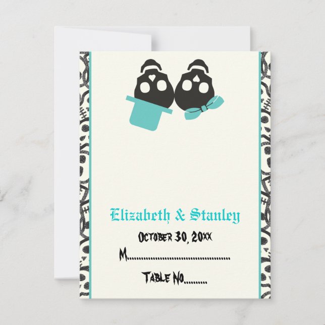 Elegant skulls Halloween turquoise place card (Front)