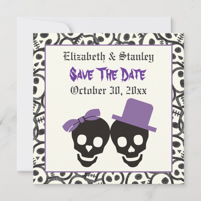 Elegant skulls Halloween wedding Save the Date (Front)