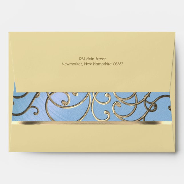Elegant Sky Blue and Gold Filigree Envelope (Back (Top Flap))