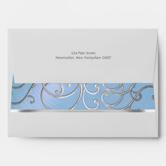 Elegant Sky Blue and Silver Filigree Envelope (Back (Top Flap))