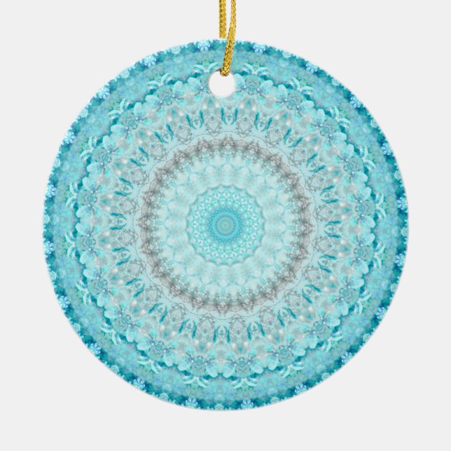 Elegant Sky Blue Crystal Mandala    Ceramic Tree Decoration (Front)