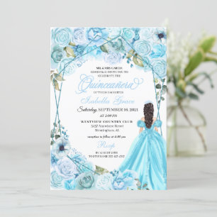 Elegant Sky Blue Floral Quinceanera Invitation