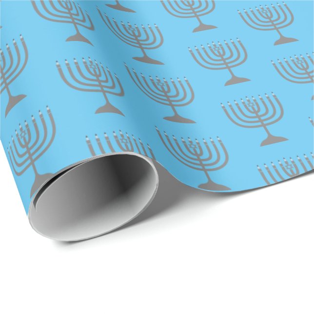 Elegant Sky Blue | Hanukkah | MENORAH Wrapping Paper (Roll Corner)