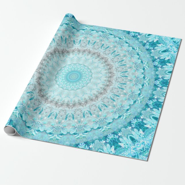Elegant Sky Blue Mandala  Wrapping Paper (Unrolled)