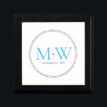 Elegant Sky Blue Monogram Wedding Gift Box<br><div class="desc">Elegant Sky Blue Monogram with Black Milgrain border. The dotted border is reminiscent of milgrain,  which is a jewellery-detailing technique often used for engagement and wedding rings. The milgrain border adds both a modern and elegant style to this monogrammed keepsake gift box.</div>