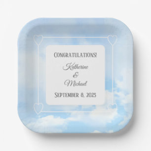 Elegant Sky Blue Outdoor Modern White Wedding Paper Plate