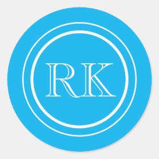 Elegant Sky Blue Script Professional Monogram Classic Round Sticker