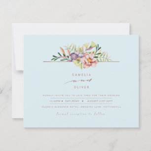 Elegant Sky Blue Summer Floral Wedding Invite QR